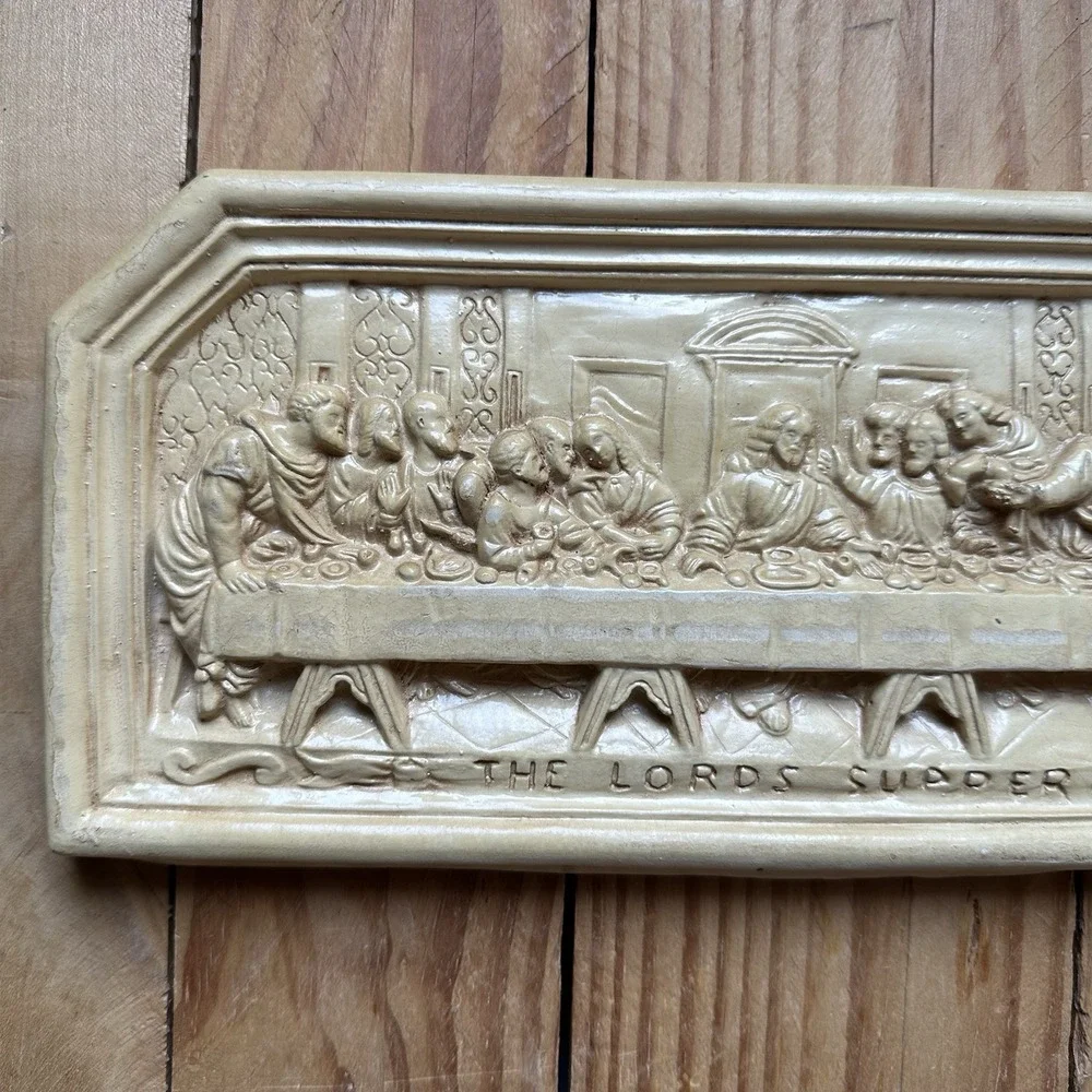 VTG  Chalkware 3D The Lords Supper Raised Relief Jesus Wall Hanging Plaque Decor